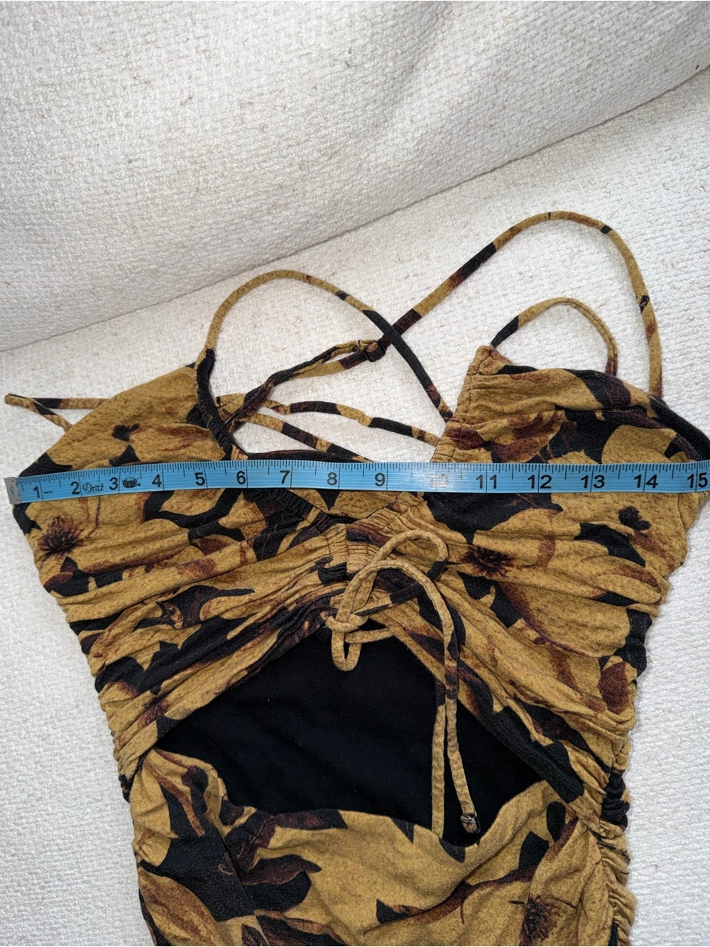 AllSaints Mustard and Black Floral Maxi Dress with Tie Front - Picture 10 of 14